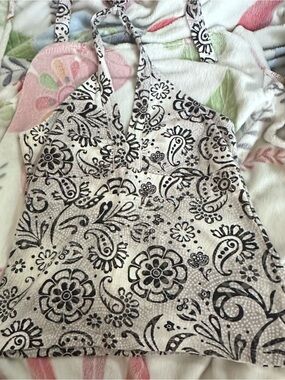 SO White and Black Paisley Halter Tank